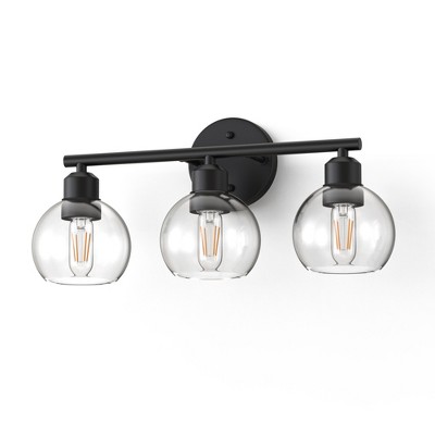 DORESshop 18 in. 3-Light Bathroom Vanity Light Fixtures Over Mirror, Black Bathroom Light Fixtures with Clear Globe Glass Shades