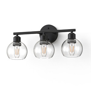 DORESshop 18 in. 3-Light Bathroom Vanity Light Fixtures Over Mirror, Black Bathroom Light Fixtures with Clear Globe Glass Shades - 1 of 4