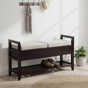 Homy Casa Storage Shoe Bench with Cushion, Wood Entryway Organizer, Espresso - 1 of 4