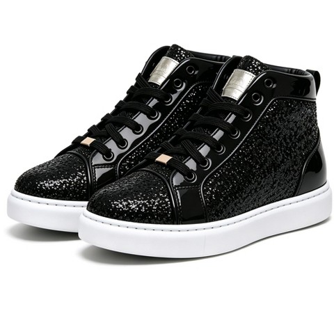 Мужские Bangka Men's High Top Sneakers Fashion Glitter Blink Lace Up Dress Shoes, black-10.5