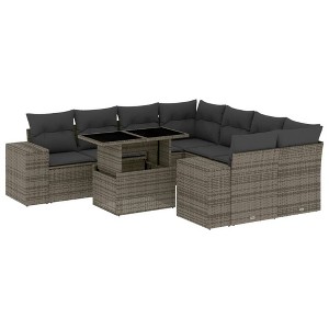 vidaXL Patio Sofa Set with Cushions Outdoor Furniture 9 Piece Poly Rattan - Gray without storage - 1 of 4