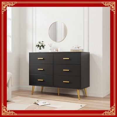 Garvee Chic and Versatile 6-Drawer Dresser – Modern Storage Chest in Elegant White Finish with Gold Handles for Bedroom, Living Room