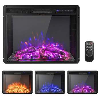 Tangkula 26 Inch Electric Fireplace Insert 5,000 BTU Recessed Freestanding Fireplace Heater w/ 3 Flame Colors & 6 Brightness