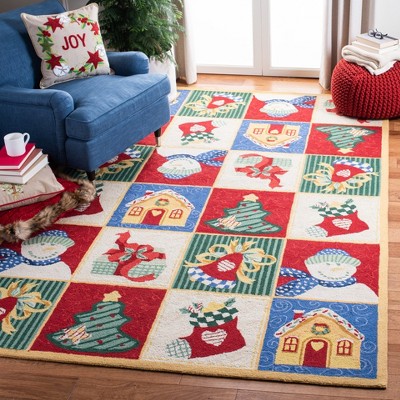 Multicolor Hand-Hooked Wool Christmas Runner Rug