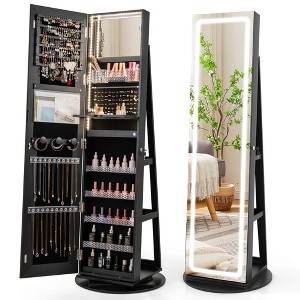 Costway 360° Swivel Jewelry Cabinet Organizer 3-Color LED Mirror with Built-in Lights Coffee/White/Black/Brown - 1 of 4