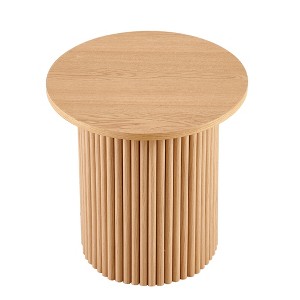 Vynxaria 19.69 Inch Round Coffee Table Oak Wood Veneer Top Metal Base for Living Reception Room - 1 of 4