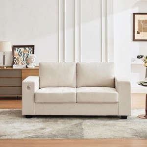 70” Versatile Contemporary Sectional Sofa in Chenille Fabric for Two with USB Charging Port and Side Storage Pocket - 1 of 4
