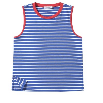 ATHLECHIC Women's Striped Color Block Side Slits Crew Neck Casual Sleeveless Shirts