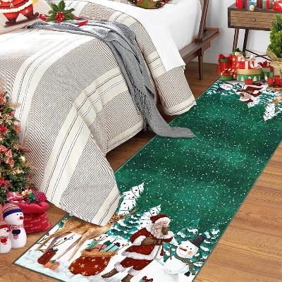 GustoWave Soft Non-Slip Washable Christmas Santa Claus Rugs, Xmas Holiday Decor, Green