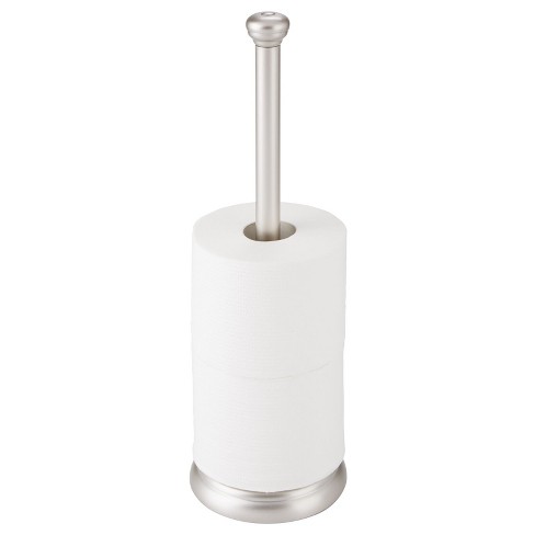 mDesign Metal Free-Standing Toilet Paper Holder - White