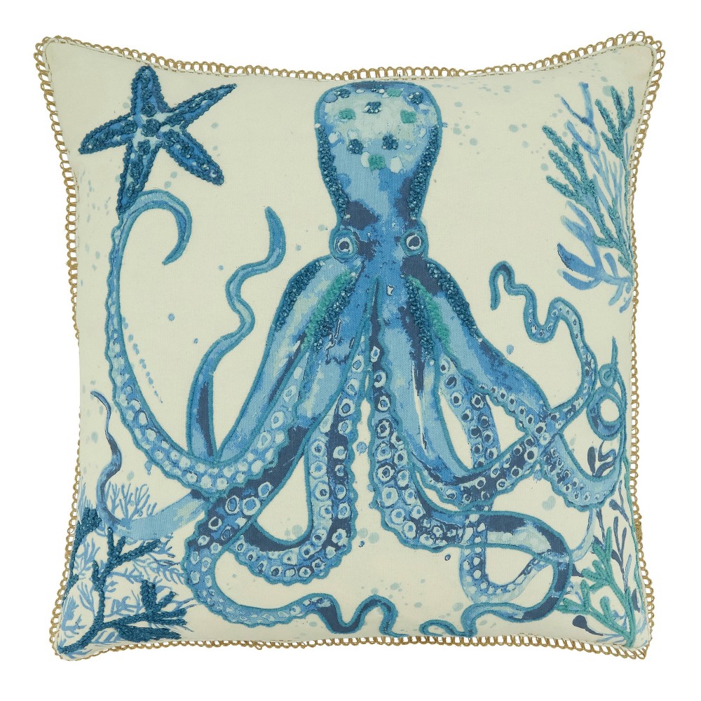 Photos - Pillow 20"x20" Oversize Octopus Design Square Throw  Cover Navy Blue - Saro