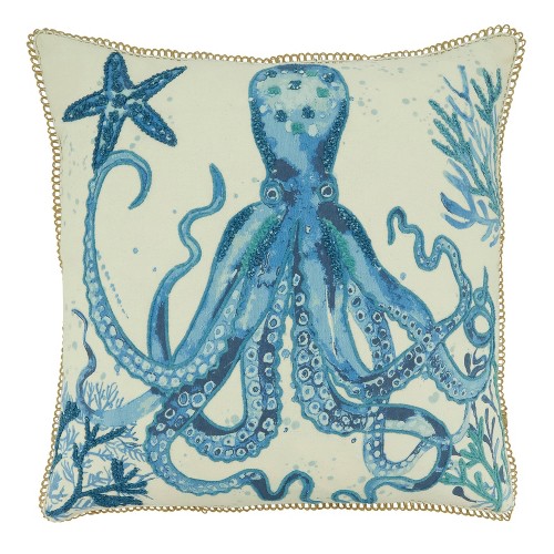 20"x20" Oversize Octopus with Poly Filling Square Throw Pillow Navy Blue - Saro Lifestyle