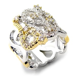 Slickblue Two-Tone Brass Ring with Clear CZ Stones, Rhodium and Gold Lust Finish, Women's Jewelry, Size 5-8 - 1 of 3
