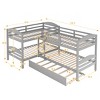 Twin over Twin L-Shaped Bunk Bed with Trundle, 5-Bed Capacity, No Box Spring Required, White/Gray/Espresso - ModernLuxe - 3 of 4