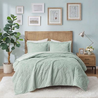 Kumasinova 2 PCS/3 PCS Embroidered Medallion Faux Fur Plush Comforter Set,Faux Mink Reverse Bedding Comforter Sets with Shams,Machine Washable