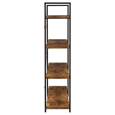 Rustic 55" Brown and Black Transitional 4-Shelf Bookcase