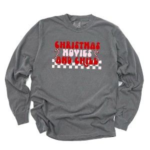 Simply Sage Market Women's Christmas Movies and Chill Checkered Long Sleeve Garment Dyed Graphic Tee - 1 of 2