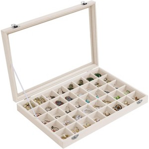 12-Grid Velvet Jewelry Tray with Lid for Stackable Drawer Storage - 1 of 4