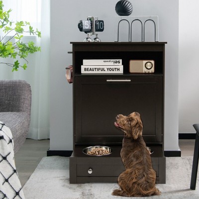 Tangkula Pet Feeding Station Furniture w/ Double Pull Out Dog Bowl Food Cabinet Coffee