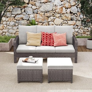 Brafabhome Modern Conversation Sofa Set with Ottomans, 3PCS Outdoor Patio Rattan Furniture Set, All Weather Sectional Sofa Couch with Cushions - 1 of 4