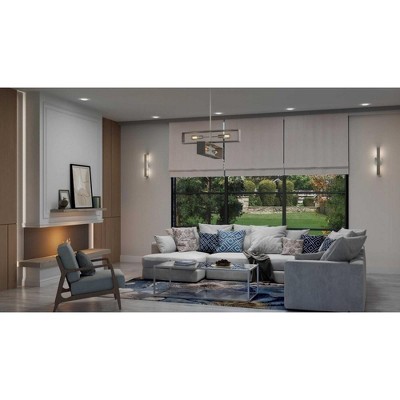 Boundary 4-Light Brushed Nickel and Oak Geometric Chandelier