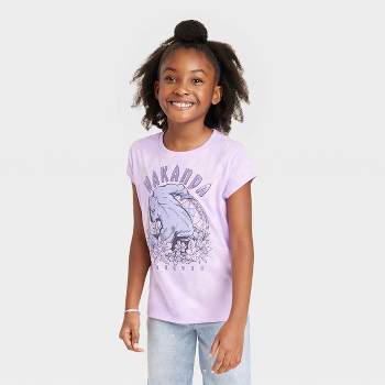 Girls' Marvel Black Panther Short Sleeve Graphic T-Shirt - Light Purple