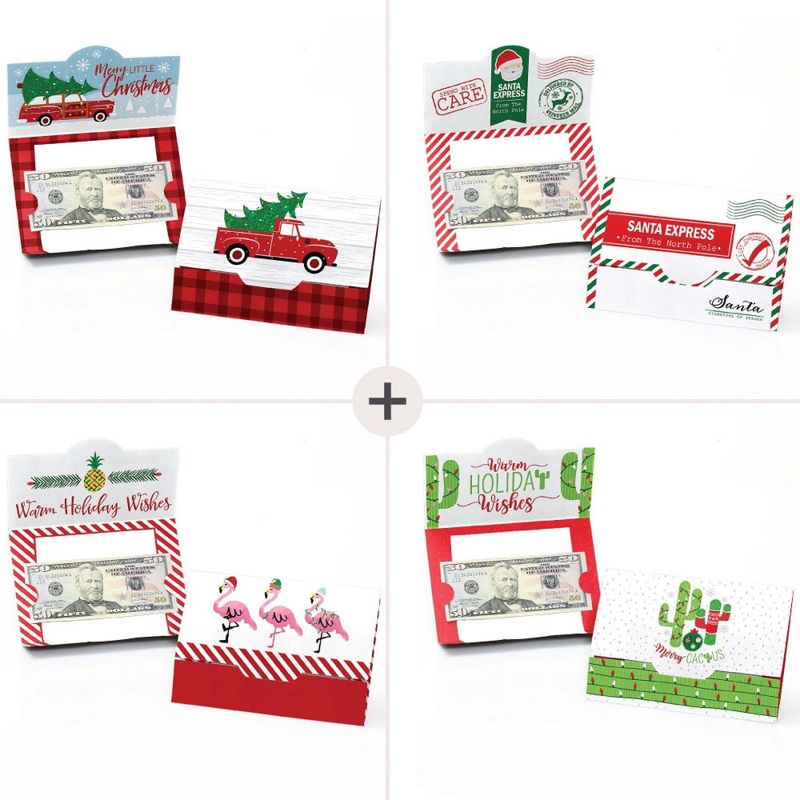 Big Dot of Happiness Red and Green Assorted Holiday Cards - Christmas Money and Gift Card Holders - Set of 8, 3 of 7