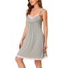cheibear Women's V Neck Lace Trim Solid Color Pajama Sleepdress Nightgown - 2 of 4