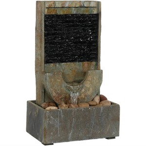 Sunnydaze Indoor Home Office Contemporary Soothing Half Moon Stone Slate Cascading Tabletop Water Fountain - 16" - 1 of 4
