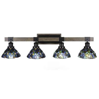 Toltec Lighting Tacoma 4 - Light Vanity in  Black/Painted Wood with 7" Blue Mosaic Art Glass Shade