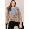Slickblue Women's Plus Size Contrast Washed Denim Top with Ruffle Yoke and Leopard Design, Brown Denim, 1XL-3XL - 2 of 4