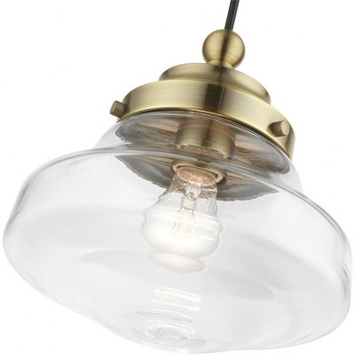 Avondale Antique Brass Mini Pendant with Clear Glass Shade