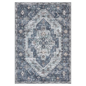 Washable Vintage Oriental Rug Non Slip Low Pile Rug Soft Throw Floor Cover Retro Printed Foldable Indoor Carpet for Living Room Bedroom Nursery - 1 of 4