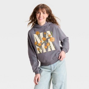 Women's Mama Floral Graphic Hoodie Sweatshirt - Gray - 1 of 3