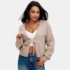 Knit & Lounge Women’s Tie Front Long Sleeve Knit Cardigan Cropped Relaxed Fit - 4 of 4