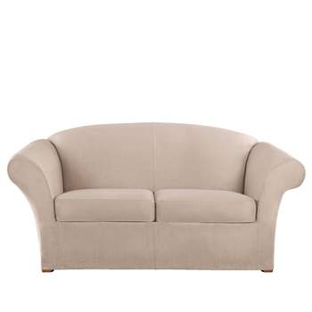 4pc Ultimate Stretch Suede Sofa Slipcovers Cement - Sure Fit : Target