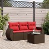 vidaXL 4 Piece Patio Sofa Set with Cushions Brown Poly Rattan - Brown and Red With Table - 2 of 4