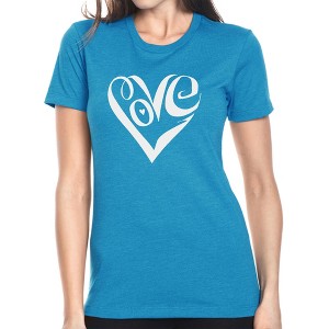 LA Pop Art Women's Premium Blend Word Art T-shirt - Script Love Heart - 1 of 4