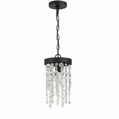 Black Forged Crystal 1-Light Pendant with Hand Cut Crystals