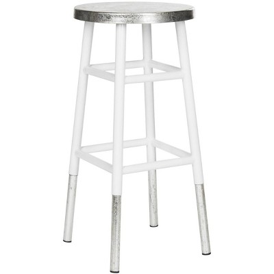 Kenzie 30" White and Silver Iron Bar Stool