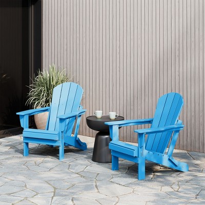 Pacific Blue HDPE Outdoor Folding Adirondack Chairs with Arms, Set of 2