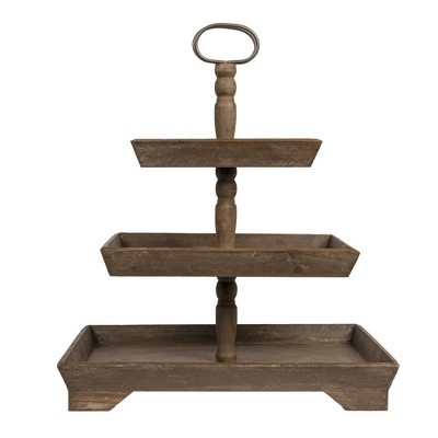 Brown Wooden 3-Tier Decorative Tray