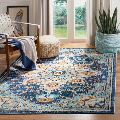 Blue and Light Blue Hand-Knotted Synthetic Area Rug