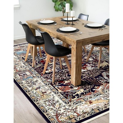 Navy Blue and Tan Rectangular Stain-Resistant Synthetic Area Rug