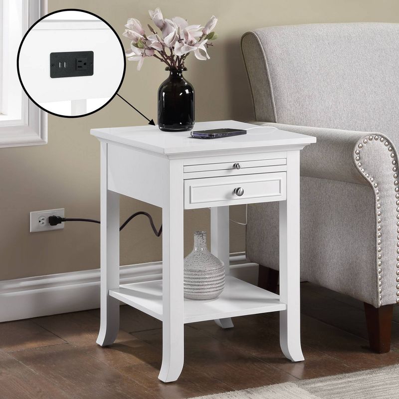 Breighton Home American Heritage Logan Single Drawer End Table with Charging Station and Pull-Out Shelf, 2 of 9