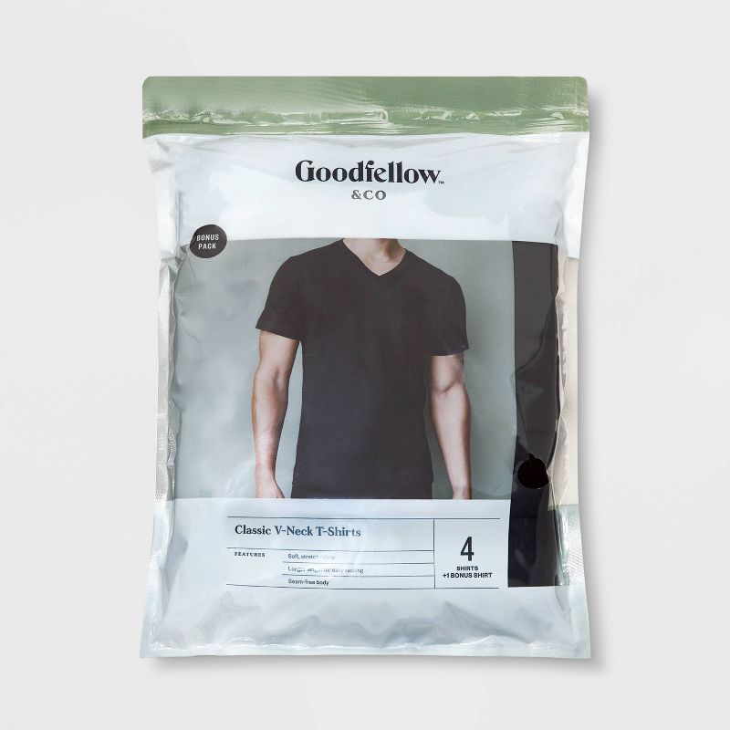 Men's 4+1 Bonus Pack Short Sleeve V Neck Undershirt - Goodfellow & Co™ Black, 3 of 6