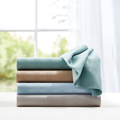 Full Taupe Damask Stripe Microfiber Sheet Set