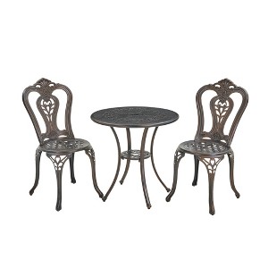CLIHOME 3-Piece Cast Aluminum Bistro with Umbrella Hole Table and Chairs Set - 1 of 4