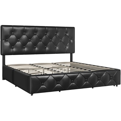 Yaheetech Upholstered Faux Leather Bed Frame With Adjustable Headboard ...