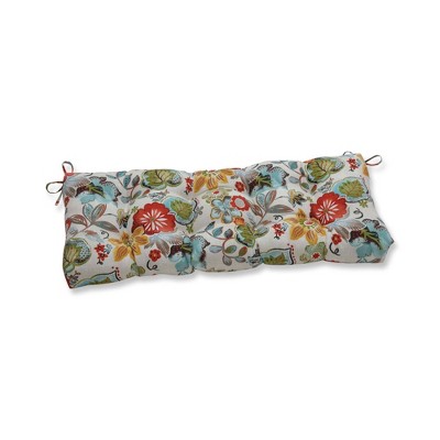 18"x48" Alatriste Indoor/Outdoor Bench Cushion Ivory - Pillow Perfect: Water-Resistant, Tufted, Floral Print